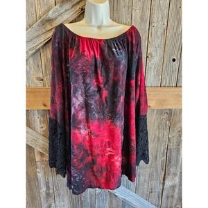Kaktus size 1X women's career casual loose fit blouse lace accent ^